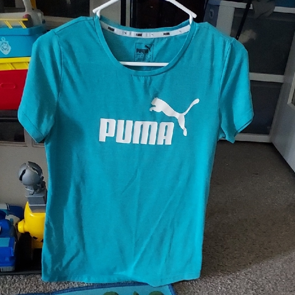 Puma Aqua Blue Tee with White Logo